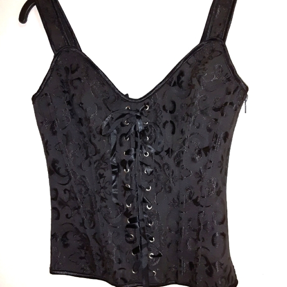 Tops - SZ M BLACK JACQUARD CORSET LACE UP SIDE ZIP